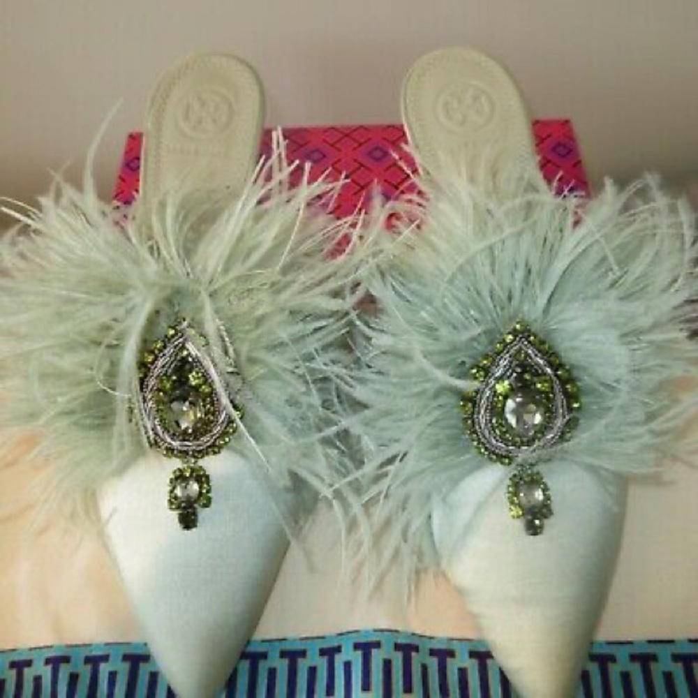 TORY Burch Elodie Satin/Feather Mule